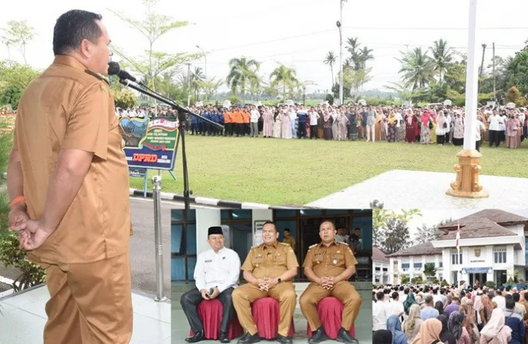Wali Kota Pariaman Yota Balad menjadi pembina apel gabungan ASN di lingkungan pemko setempat di halaman Balaikota Pariaman, Senin (03/3/2025). IST