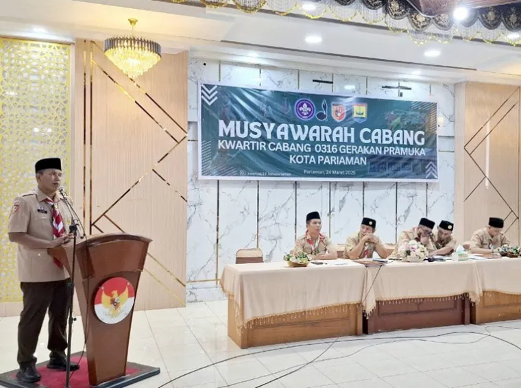 Wawako Pariaman, Mulyadi didapuk jadi Kakwarcab 0316 Gerakan Pramuka Kota Pariaman pada muscab, Senin sore (25/3/2025). IST