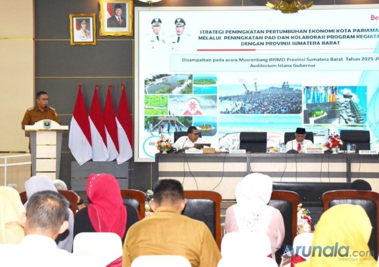 Wakil Wali Kota Pariaman Mulyadi paparkan sejumlah usulan pembangunan proyek strategis di kotanya saat ikuti  Musrenbang RPJMD Provinsi, di Padang, Selasa (20/5/2025). IST