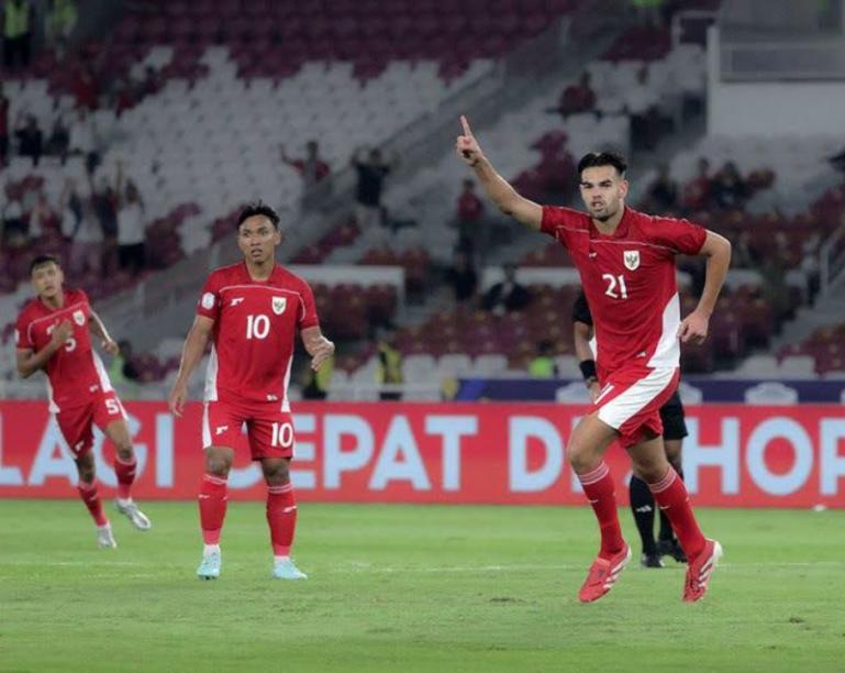 Jens Raven saat selebrasi usai mencetak gol ke gawang Thailand dalam laga Semifinal Piala AFF U-23 2025 di Stadion Utama Gelora Bung Karno (SUGBK), Jakarta, Jumat (25/7/2025). IST