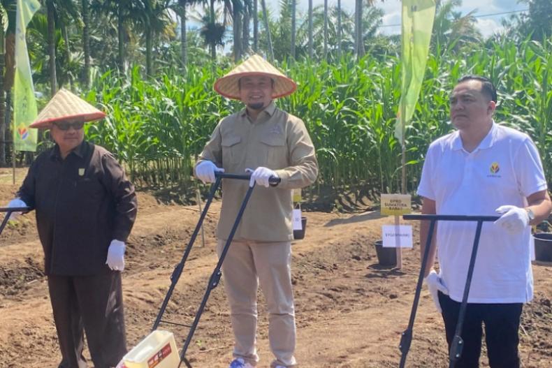 Anggota DPR RI Komisi IV, Rahmat Saleh saat meresmikan peluncuran program penanaman jagung skala besar di Kabupaten  Padangpariaman, Kamis (24/7/2025). IST