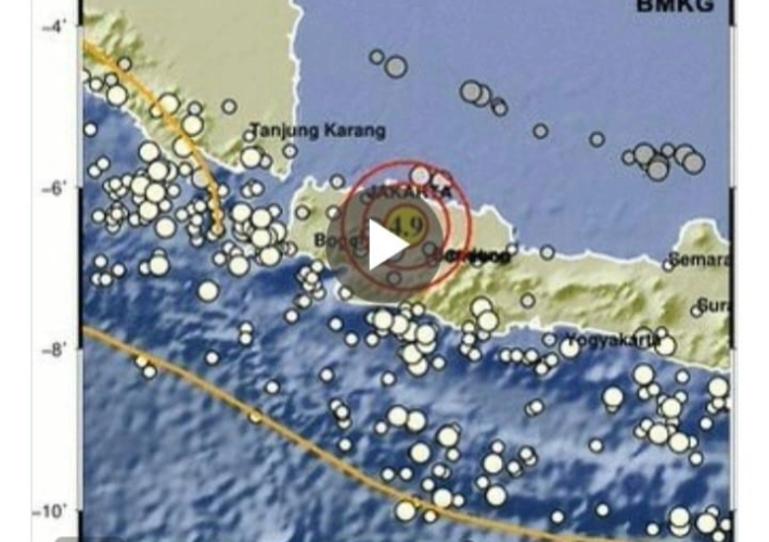 Peta BMKG menunjukkan lokasi gempa bumi yang terjadi di Jakarta sekitarnya, Rabu sore (20/8/2025). IST