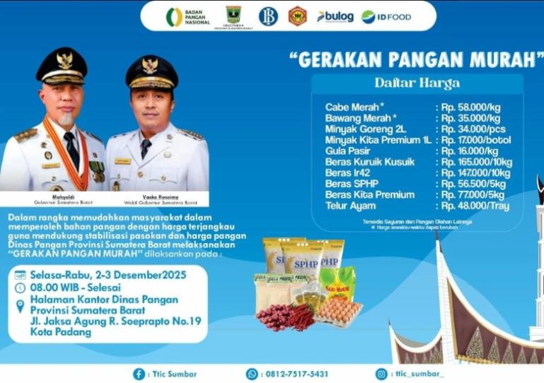 Flyer pelaksanaan Gerakan Pangan Murah (GPM) yang diadakan Dinas Pangan Sumbar. IST