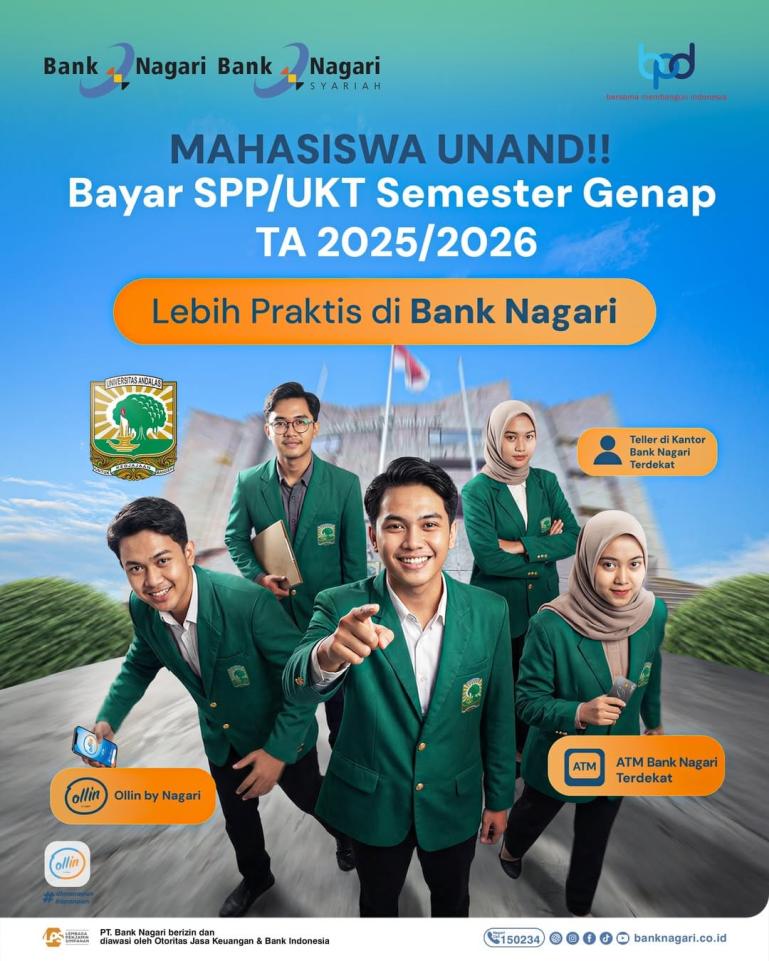Flyer pembayaran UKT mahasiswa Unand melalui Bank Nagari. IST