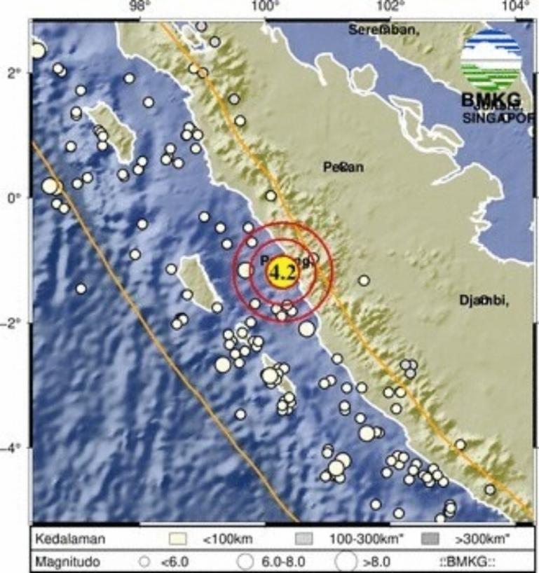 Lokasi terjadinya gempa bumi dari BMKG yang terjadi di Kabupaten Pesisir Selatan, Kamis pagi (22/1/2026). IST