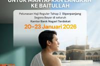 Bank Nagari Perpanjang Masa Pelunasan Bipih Tahap 2 Tahun 2026