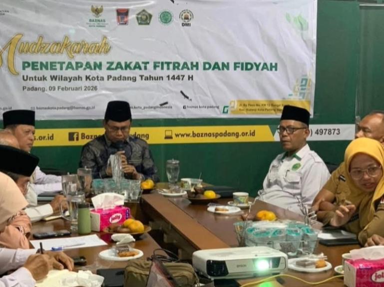 Baznas Kota Padang bersama pihak terkait laksanakan mudzakarah penetapan besaran zakat fitrah dan fidyah untuk Ramadan 1447 Hijriah/2026 Masehi, Senin (9/2/2026). IST