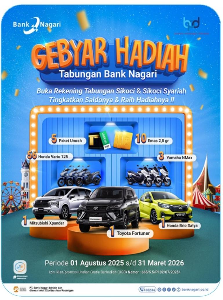 Flyer Gebyar Hadiah Tabungan Bank Nagari. IST