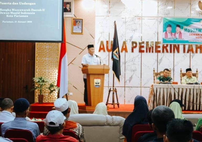 Wawako Mulyadi beri sambutan saat musda DMI Kota Pariaman, Rabu (21/01/2026). IST