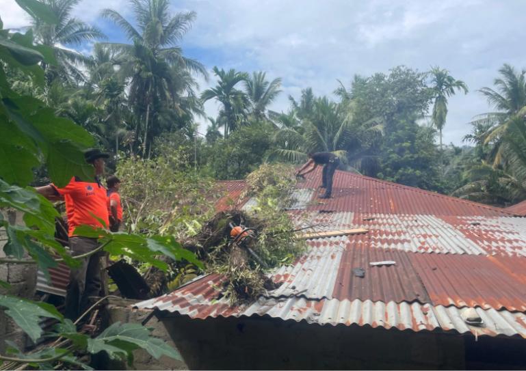 Petugas BPBD Kota Padang membersihkan dahan pohon Durian yang menimpa rumah warga di Kampung Jambak, Kelurahan Koto Lalang, Lubuk Kilangan, Rabu pagi (15/4/2026). IST