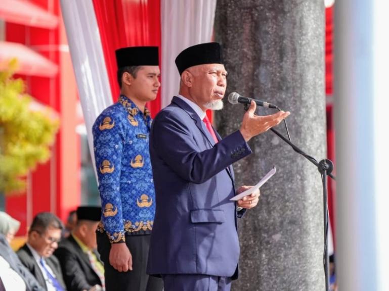 Gubernur Sumbar Mahyeldi sampaikan amanat BPIP saat peringatan Hari Lahir Pancasila tingkap Sumbar, di Padang, Senin (1/6/2026). IST