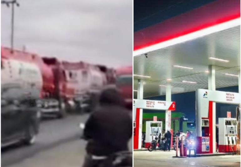 Foto sejumlah truk tangki BBM Pertamina yang alami kendala pendistribusian dan kondisi SPBU yang butuh suplai BBM. IST