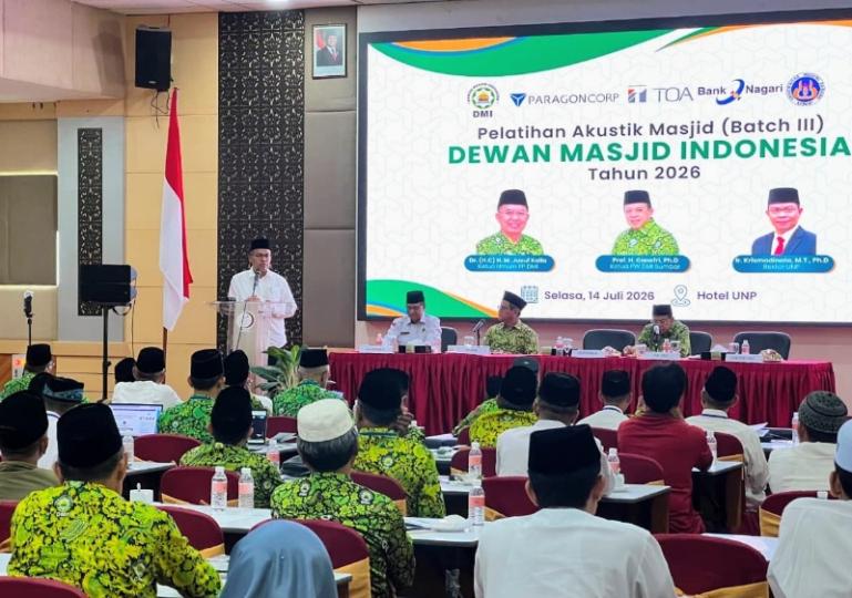 Sekprov Sumbar, Arry Yuswandi saat membuka Pelatihan Akustik Masjid (Batch III) tahun 2026, di Padang, Selasa (14/7/2026). IST