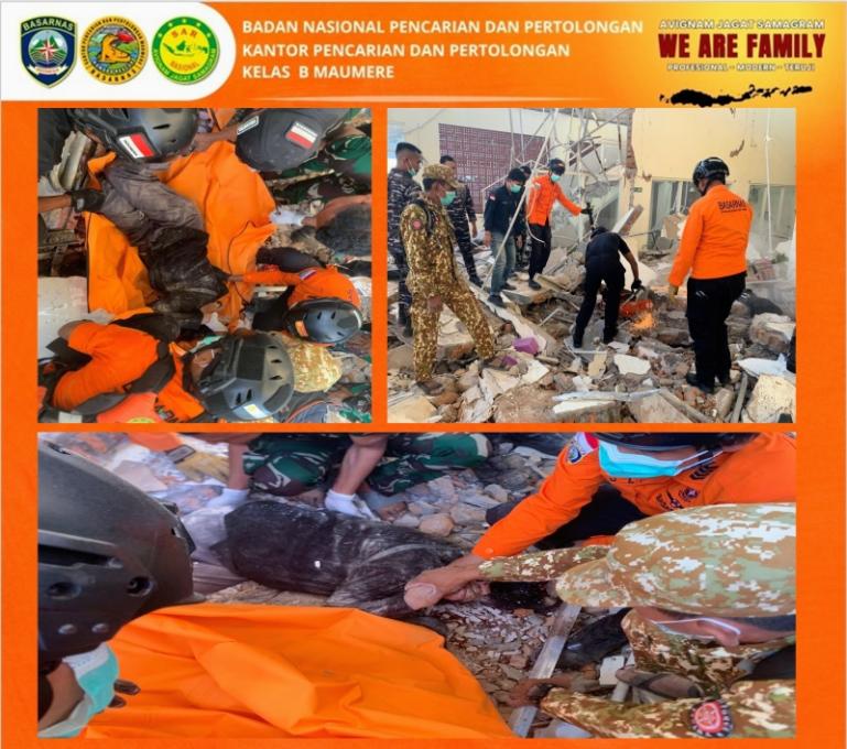 Dokumentasi dari tim SAR gabungan lakukan evakuasi para korban gempa yang terjadi di Kabupaten Nagekeo, Nusa Tenggara Timur (NTT), Sabtu (15/8/2026) dini hari. IST