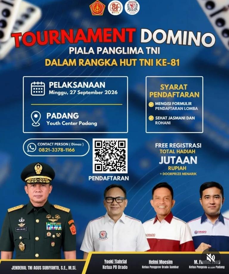 Poster kegiatan turnamen domino yang diadakan Pengcab ORADO Kota Padang. IST