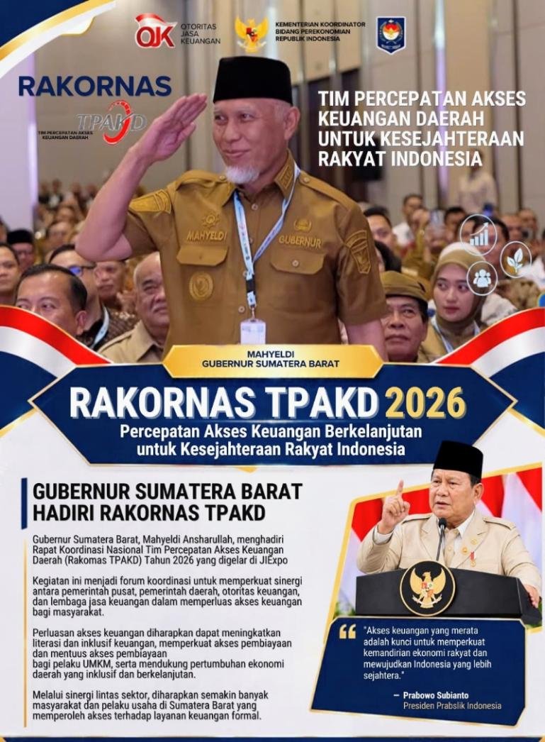 Gubernur Sumbar Mahyeldi ikuti Rakoras yang dipimpin langsung Presiden RI, Prabowo Subianto, di JIEXPO Kemayoran, Jakarta, Kamis (22/10/2026). IST
