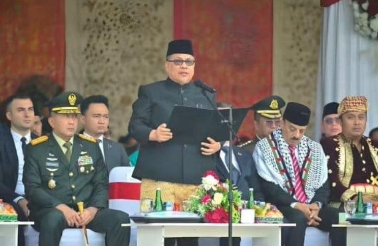 Ketua DPRD Sumbar Muhidi membacakan naskah Ikrar saat pada Upacara Hari Kesaktian Pancasila sekaligus memperingati Hari Jadi ke-81 Provinsi Sumatera Barat (Sumbar), Kamis (1/10/2026). IST