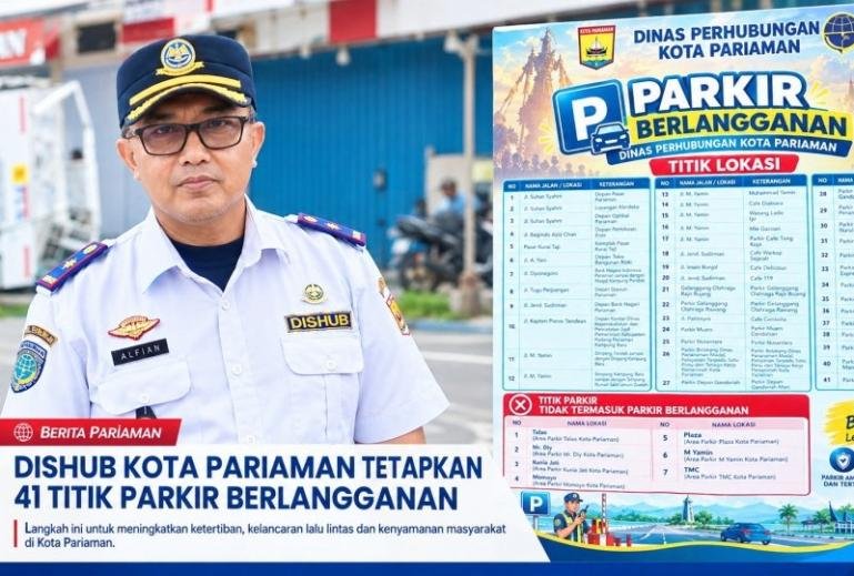 Kepala Dinas Perhubungan Kota Pariaman, Alfian, dan tarif parkir terbaru Kota Pariaman. IST