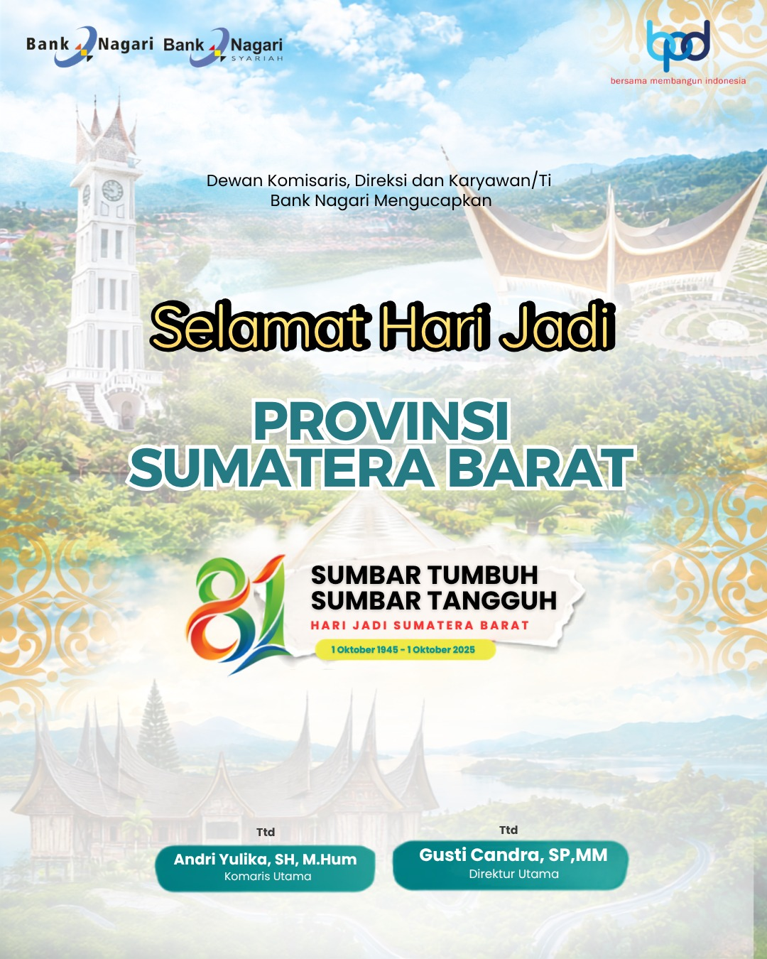 Selamat Hari Jadi Provinsi Sumatera Barat - Bank Nagari
