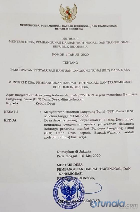 Surat Kementerian Desa, Pembangunan Daerah Tertinggal dan Transmigrasi (PDTT).