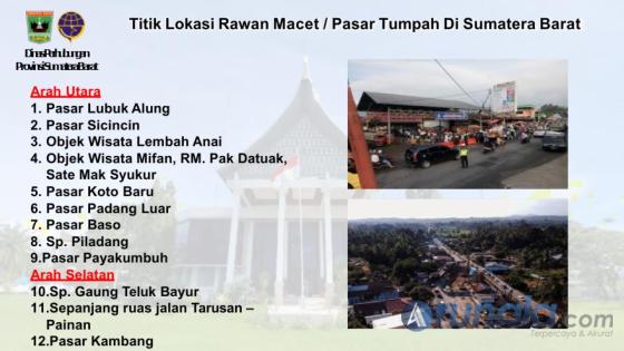 Grafis Ruas jalan rawan macet/pasar tumpah di Sumbar. (Dok : Dishub Sumbar)